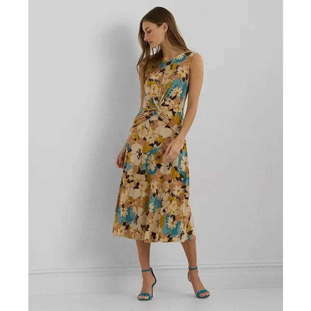 NWT Lauren Ralph Lauren Women's Floral Twist-Front Jersey Dress Size 170/96A